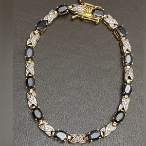Elegant 14k Gold Over 925 Sterling Silver Sapphire and Diamond Bracelet